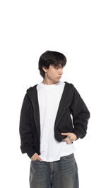 Sudadera Boxy negra con cierre Negro